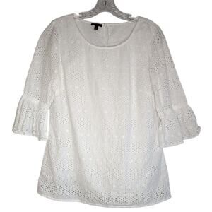 Talbots white cotton eyelet top keyhole back and side zip closure, size S